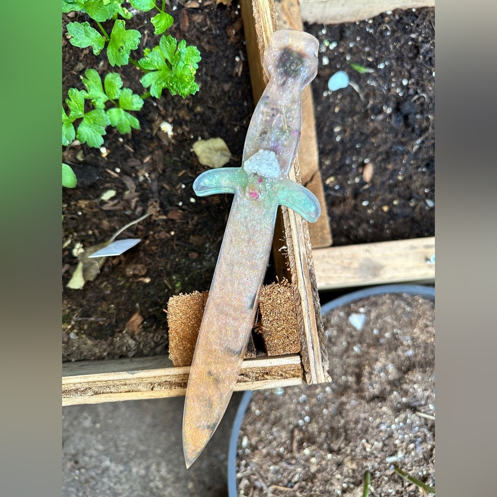 Soft Rose Pink & Light Seafoam Green Mushroom Fern Hanging Wall Dagger/Sword